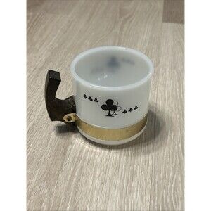 Siesta Ware  Milk Glass Playing Card CLUBS Coffee Mug with Wooden Handle - 10oz